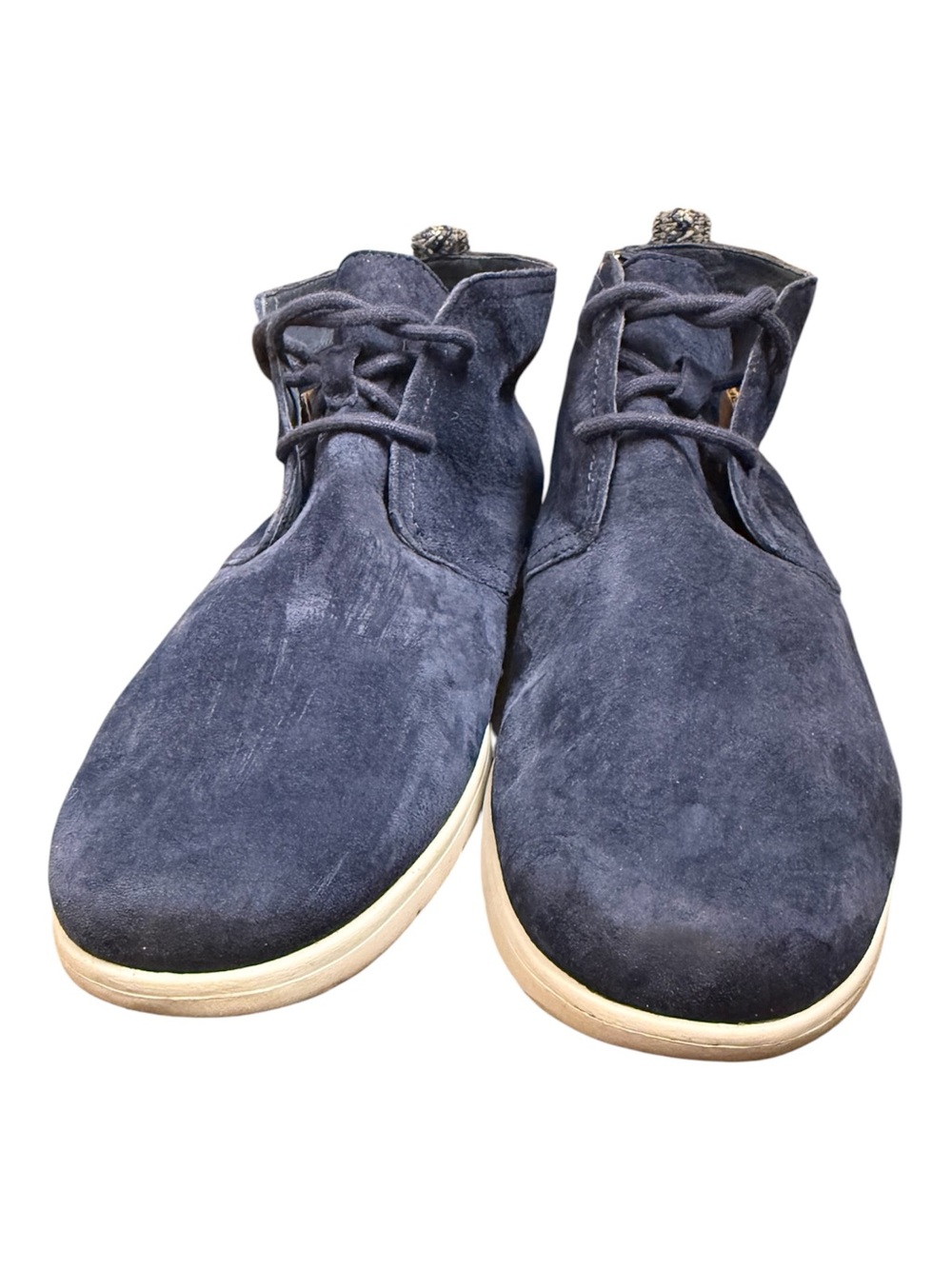 UUG Men's minimalist Navy Suede Chukka Boots lace up with White Sole Preppy- 12